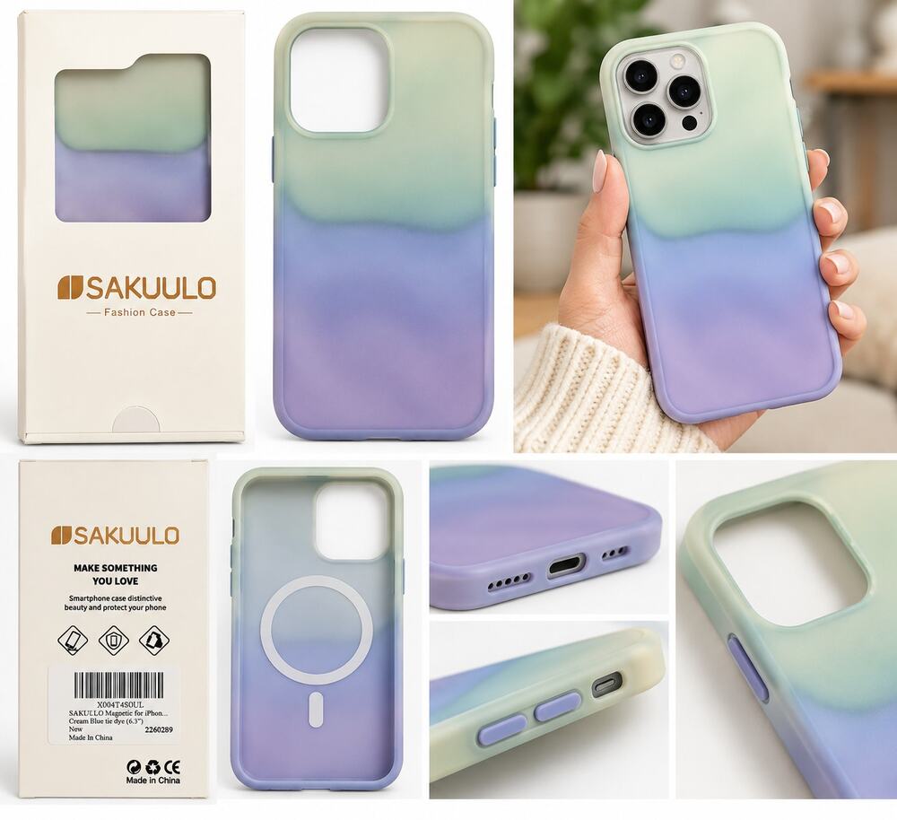 SAKUULO Magnetic iPhone Case – Cream Blue Tie-Dye – New